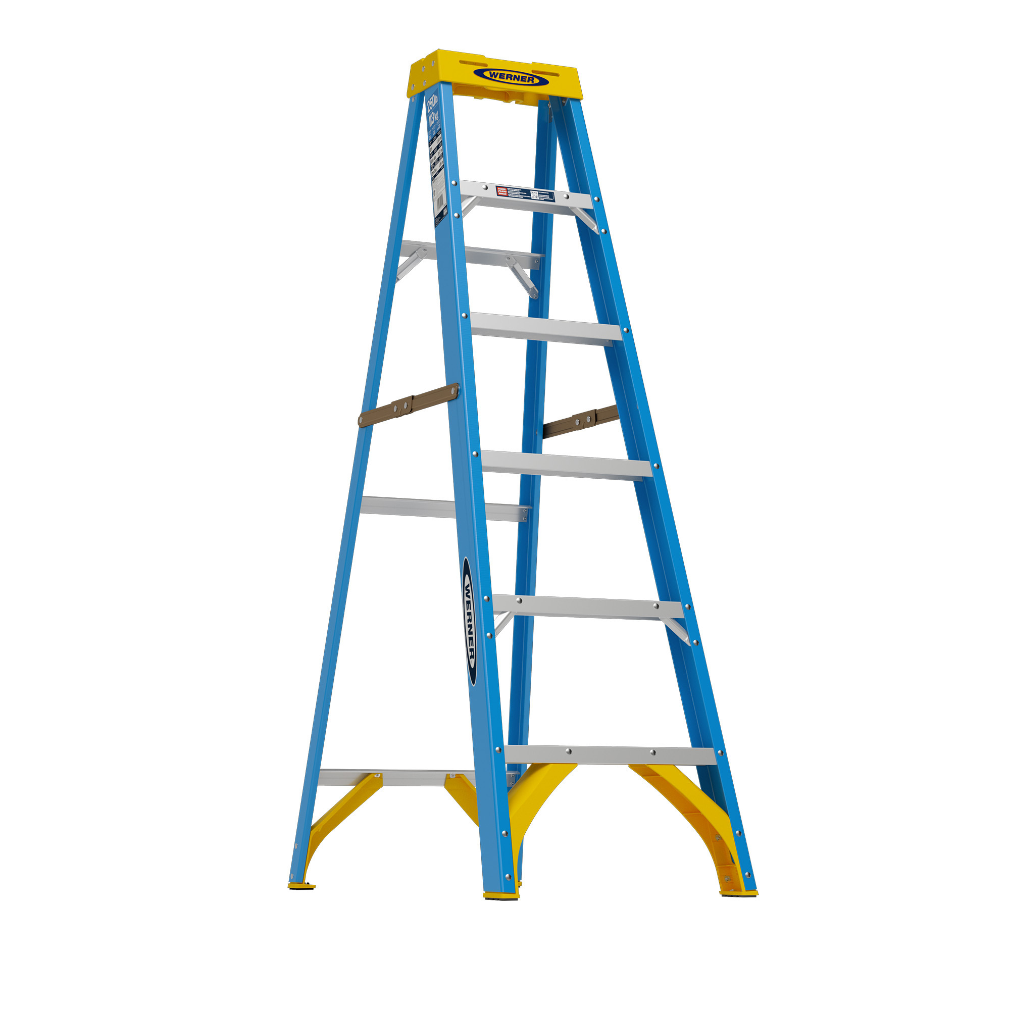 Werner Fiberglass Stepladder with HolsterTop, Type 1, 6ft., 250-Lb. Capacity, Model# 6006